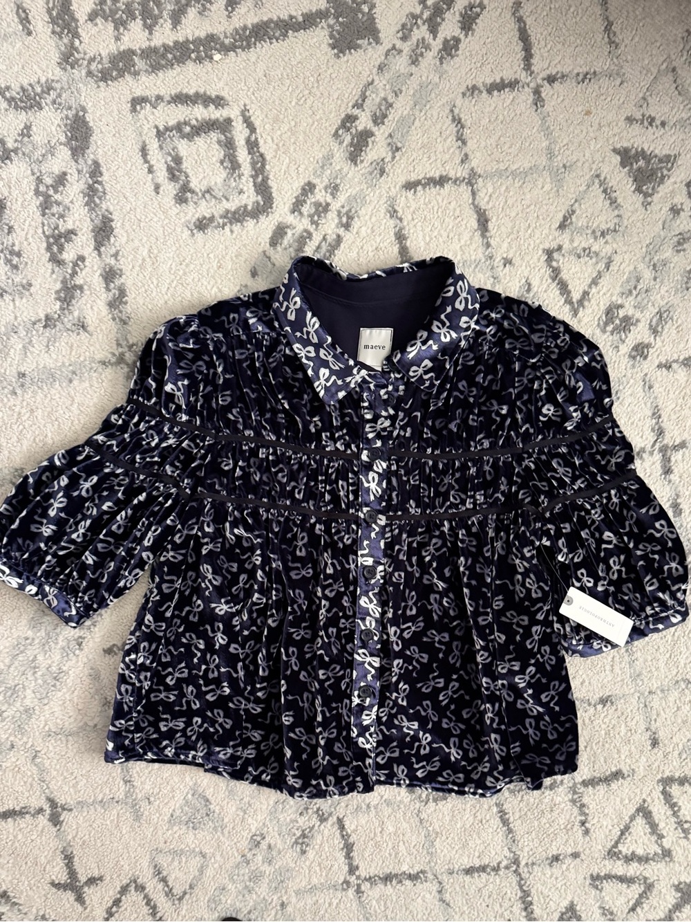 Maeve Leandra Velvet Shirred Yoke Blouse